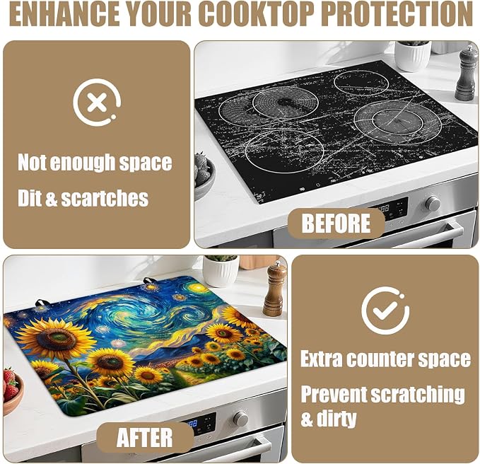 Starry Sunflower Stove Top Covers for Electric Stove, Electric Gas Stove Pad Heat Resistant Range Cooktop Protector for Home Decor Kitchen 28"x20"