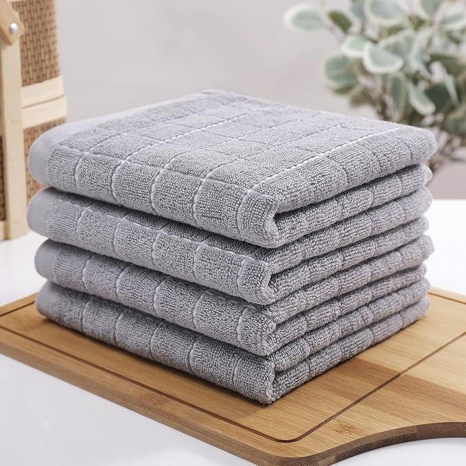 Homaxy 100% Cotton Terry Kitchen Towels, 8 Pack, Light Grey | Ultra Soft and Absorbent Dish Towels for Kitchen, Suitable for Drying and Washing Dishes