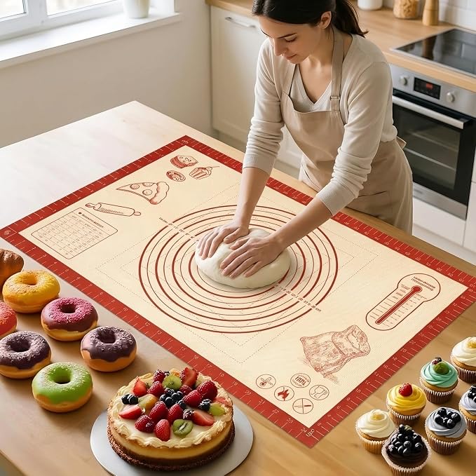 Silicone Baking Pastry Dough Mat - 32x24Inch Extra Large Cookie Bread Rolling Mats Sheet, Nonstick Kitchen Counter Kneading Board, Thick Reusable Pie Cookies Pizza Fondant Making Matt with Measurement
