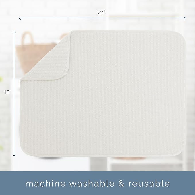 S&T INC. Dish Drying Mat, 18" x 24", XL, Cream | Absorbent Microfiber, Extra Large Kitchen Counter Mat for Dishes, Utensils, Pots and Pans, Machine Washable