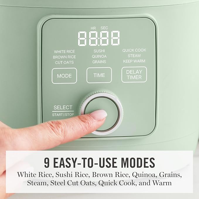 Martha Stewart 8 Cup Cooked (4 Cup Uncooked) Rice Cooker & Steamer, Sage | PFAS-Free Ceramic Nonstick Removable Pot, 9 Modes, Keep Warm, Steamer, White & Brown Rice, Quinoa, Grains, Oats, Easy Clean