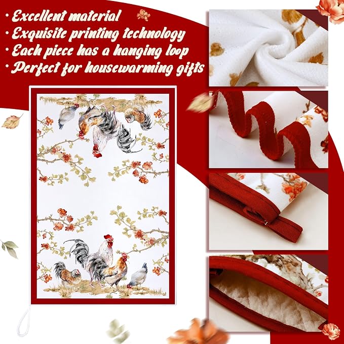 7 Pcs Rooster Kitchen Linen Set Includes Apron 2 Towels Oven Mitt 2 Pot Holders Country Farmhouse Kitchen Decor Gift