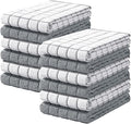 Homaxy Large Premium Cotton Kitchen Towels 16"x 28", 12 Pack, Grey | Natural Ring Spun 390 GSM Dish Towels, Super Absorbent Terry Kitchen Hand Towels, Soft Tea Towels with Hanging Loop