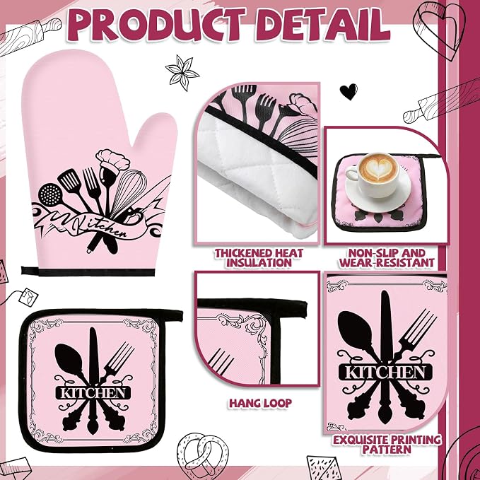 Leinuosen 8 Pcs Kitchen Towels and Oven Mitts Sets Pot Holders Dishcloths Set Kitchen Decorative Accessories Absorbent Potholders Heat Resistant for Chef Baking Cooking