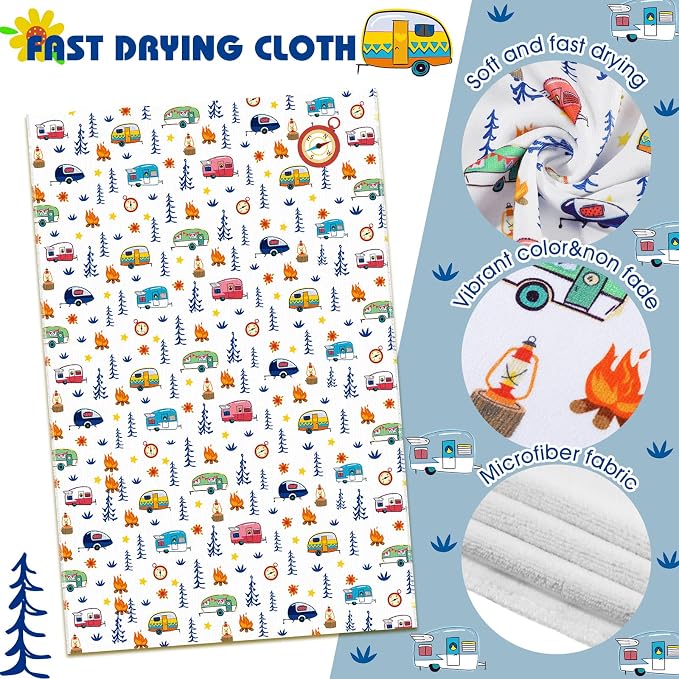 CHENGU 4 Pcs Camping Dish Towel Pot Holder Oven Mitt Gifts Camping Must Have Accessories Essential Making Memories One Campsite at a Time RV Kitchen Towel Absorbent Soft Hand Dishcloth