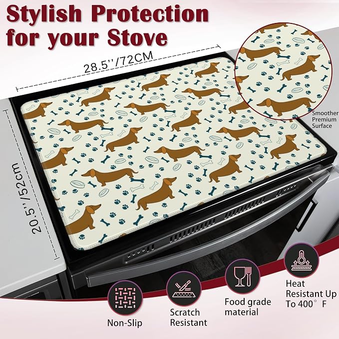 Stove Top Cover for Electric, Dachshund Dog Paw Glass Ceramic Stove Cover,Heat Resistant Flat Stovetop Protector, Dish Drying Mats for Kitchen