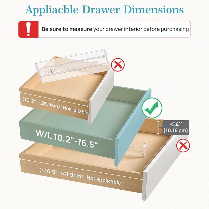 Vtopmart 8 Pack Drawer Dividers for Clothes, 4" High 10.2"-16.5" Adjustable Expandable Dresser Drawer Organizer, Clear Plastic Separators for Dresser, Baby Clothing, Underwear, Cosmetic, Toiletries | Expandable Dresser Drawer Organizer, Clear Plastic S...