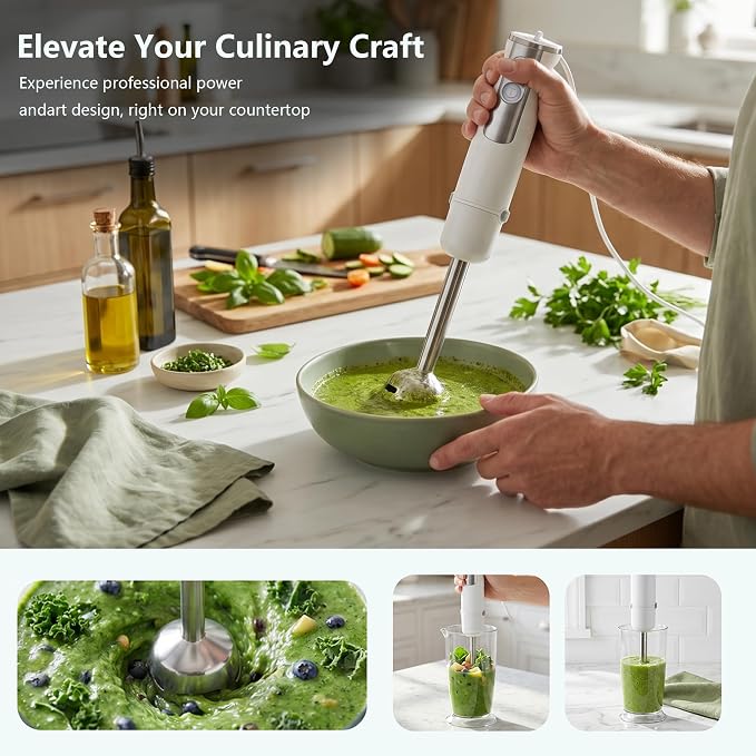 Immersion Blender, Corded Electric Stick Mixer, 1000W Dual-Speed Motor, 12 Adjustable Speeds, Comes with a Measuring Cup, Suitable for Baby Food, Purees, and Soups