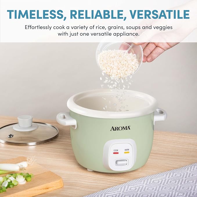 AROMA® Mini Rice Cooker, 2-Cup (Uncooked) / 4-Cup (Cooked), Grain Cooker, Soup Maker, Oatmeal Cooker, Auto Keep Warm, 1 Qt, Light Green
