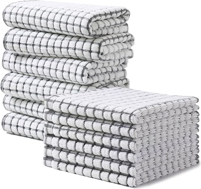Homaxy Kitchen Towels and Dishcloths Set, Set of 12, Grey | Cotton Terry Kitchen Dish Towels, Super Soft and Absorbent Dish Cloths, 16 x 25 and 12 x 12 Inches