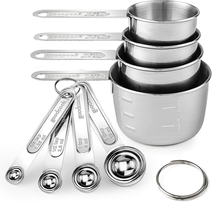 Measuring Cups and Spoons Set (8 Piece), Stainless Steel Measuring，4 Spoons, 4 Cups, Metal Measuring Cups for Cooking & Baking