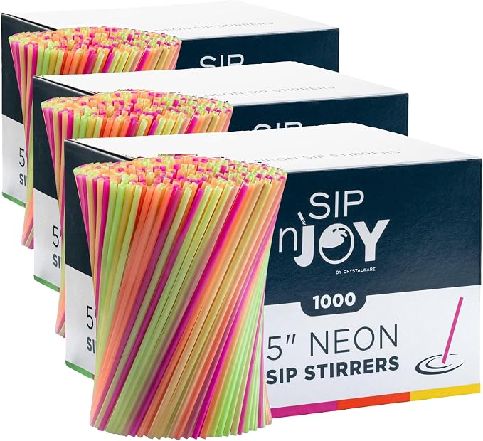 Neon Coffee Stirrers, 1000 Disposable Plastic Drink Stirrer Sticks - 5-Inch (Pack of 3) - Use As Coffee Straws Or Cocktail Mixers