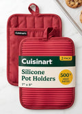 Cuisinart Silicone Pot Holders, Set of 2 7"x9", Heat Resistant 500F | Non-slip grip back is waterproof, hand pocket for secure hold, doubles as a trivet, wipe clean, hanging loop