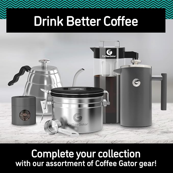 Coffee Gator Gooseneck Kettle with Thermometer - 40oz | Stainless Steel Pour Over Maker, Stove Top, w/Precision Drip Spout, for Drip Coffee, French Press, Tea Kettle , 5 Cup, 1.2L