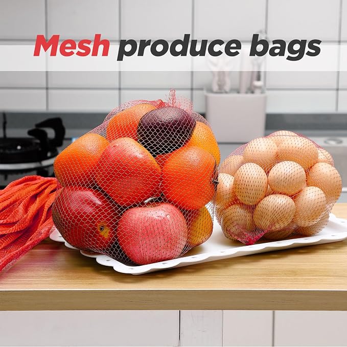 Windyun 1500 Pcs 20 Inch Mesh Bags for Vegetables Mesh Produce Bags Reusable Nylon Netting Bulk, Fits Storage Egg Vegetable Seafood Fruits Grocery (Red)