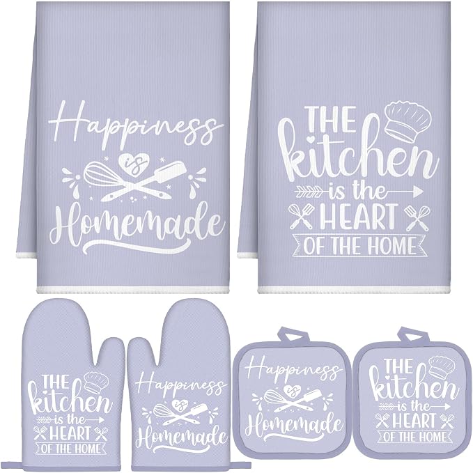 Sratte 6 Pcs Kitchen Decor Accessories Set, Kitchen, Dreamy Purple | Farmhouse Kitchen Towels Pot Holders Oven Mitts Set 2 Dish Towels 2 Potholders 2 Cooking Mittens for Baking Cooking Supply