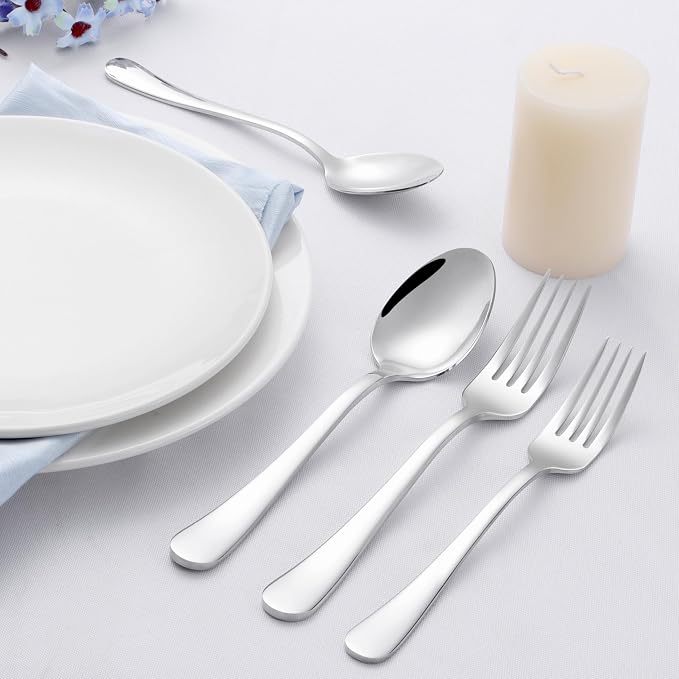E-far Heavy Duty Silverware Set for 4, 20 Pcs Stainless Steel Flatware Set | Thick Metal Eating Utensils Including Forks and Spoons Knifes, Heavy Weight & Mirror Polished Cutlery, Dishwasher Safe
