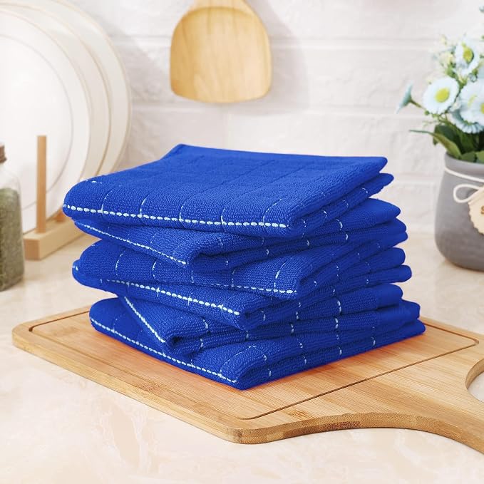 Homaxy 100% Cotton Terry Kitchen Dish Cloths, 12 Pack, Blueberry | Ultra Soft and Absorbent, Suitable for Drying and Washing Dishes