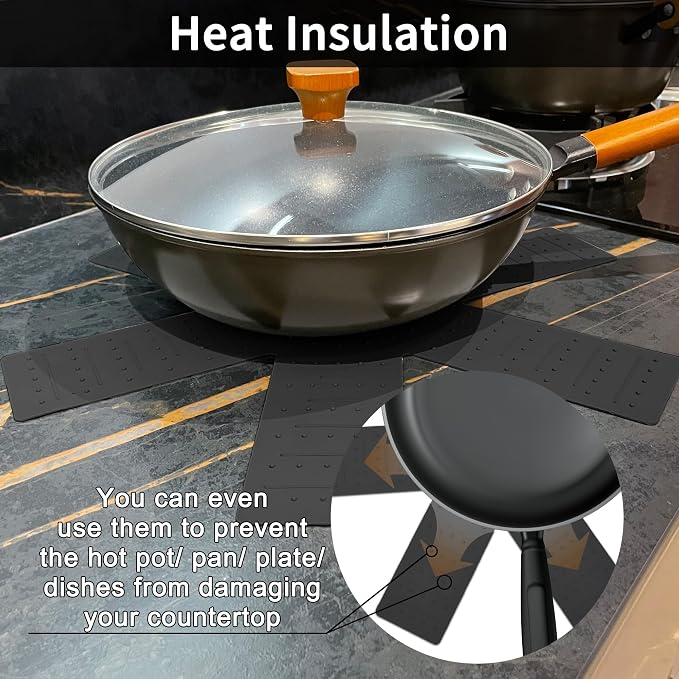 Pot & Pan Protectors - Silicone Pan Protectors for Stacking 3 Piece Black | Cookware protector pad, stacking pan protector; opening/fixing design separators pots and pans, nonstick cookware divider