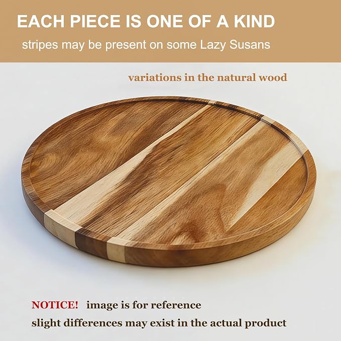 [ 2 Pack ] 12-inch Acacia Wood Lazy Susan Organizers,Turntable for Cabinet