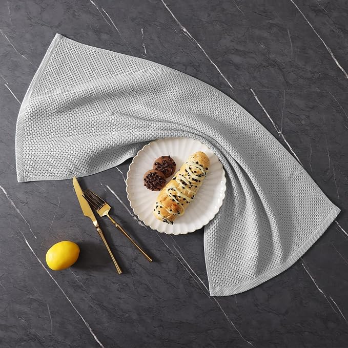 Homaxy 16 Pack 100% Cotton Kitchen Towels and Dishcloths Set, Light Gray | 12 x 12 Inches and 13 x 28 Inches Kitchen Towels Set, Ultra Soft Absorbent Dish Cloths for Washing Dishes