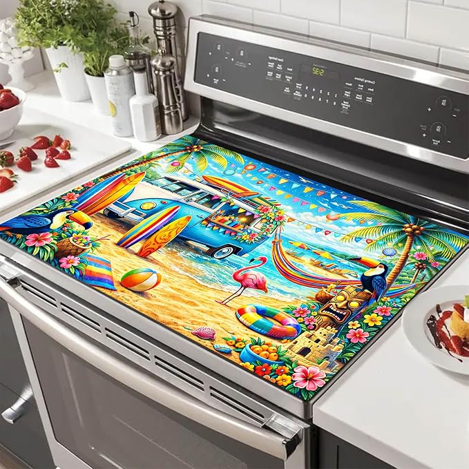 HOMETITUTE Summer Stove Top Cover 28x20 Surfboards Flamingo Heat Resistant