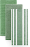 Homaxy Cotton 380 GSM Premium Kitchen Towels, 18"x28", 3 Pack, Grass Green | Soft and Absorbent Terry Dish Towels, Multipurpose Tea Towel Set with Hanging Loop, 3 Styles Kitchen Hand Towels