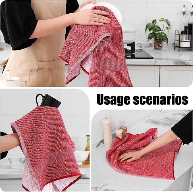 Homaxy 380 GSM Cotton Premium Kitchen Towels 3 Pack, 18"x 28", Red | Flat and Terry Dish Towels, Highly Absorbent Tea Towel Set with Hanging Loop, Soft Utility Kitchen Hand Towels