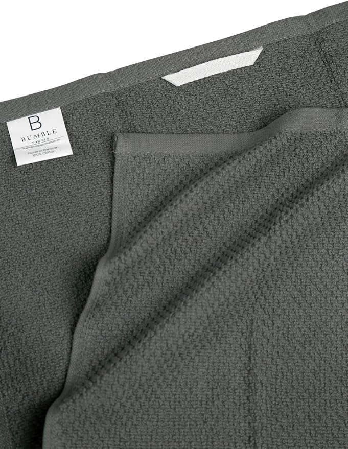 Bumble Kitchen Towels 6 Pack 100% Cotton 16"x26" - Grey Wide Stripe | 430 GSM Soft Kitchen Hand Towels with Hanging Loop, Highly Absorbent & Durable for Washing and Drying Dishes