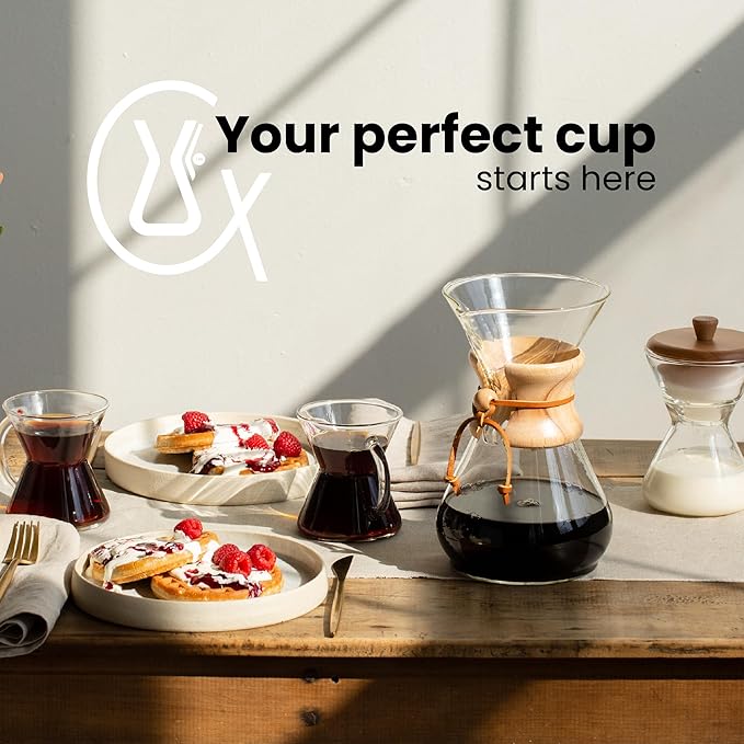 Chemex Pour-Over Glass Coffeemaker - Classic Series - 3-Cup - Exclusive Packaging | Manual Drip Coffee Brewer, Non-Porous Borosilicate Glass, Uses FP-2 Filters, Sediment-Free