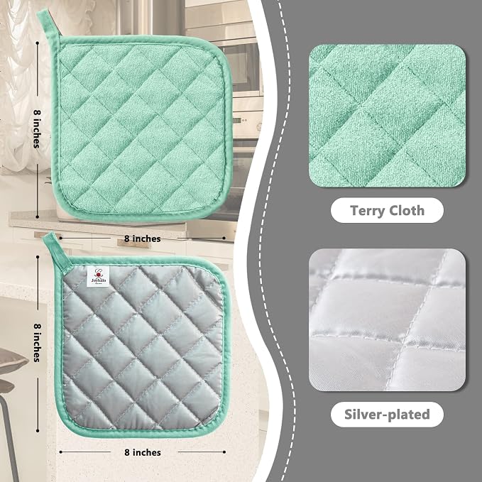 Joyhalo 4 Pack Pot Holders for Kitchen Clearance | Cotton Oven Holder with Great Heat Resistance, Potholders Sets for Kitchen, Countertops, Hot Pots and Pans, Aqua