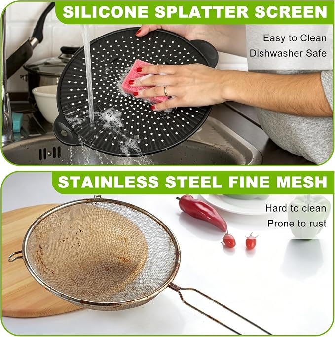 Silicone Splatter Screen for Frying Pan - 11 Inch Heat-Resistant Silicone Grease Splatter Guard, Multi-Use Oil Splash Guard for Kitchen Cooking Pan Cover, Dishwasher Safe