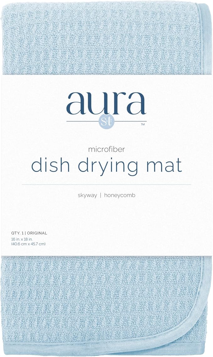 S&T INC. Dish Drying Mat, 16" x 18", Large, Sky Blue | Absorbent Microfiber, Kitchen Counter Mat for Dishes, Utensils, Pots and Pans, Machine Washable