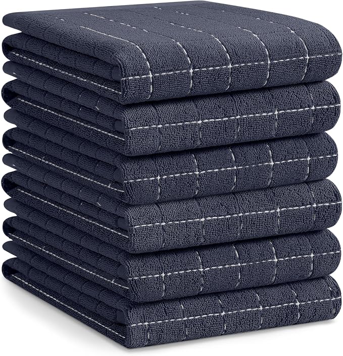 Homaxy 100% Cotton Terry Kitchen Towels, Large 6 Pack, Dark Grey | Ultra Soft and Absorbent Dish Towels for Kitchen, Suitable for Drying and Washing Dishes