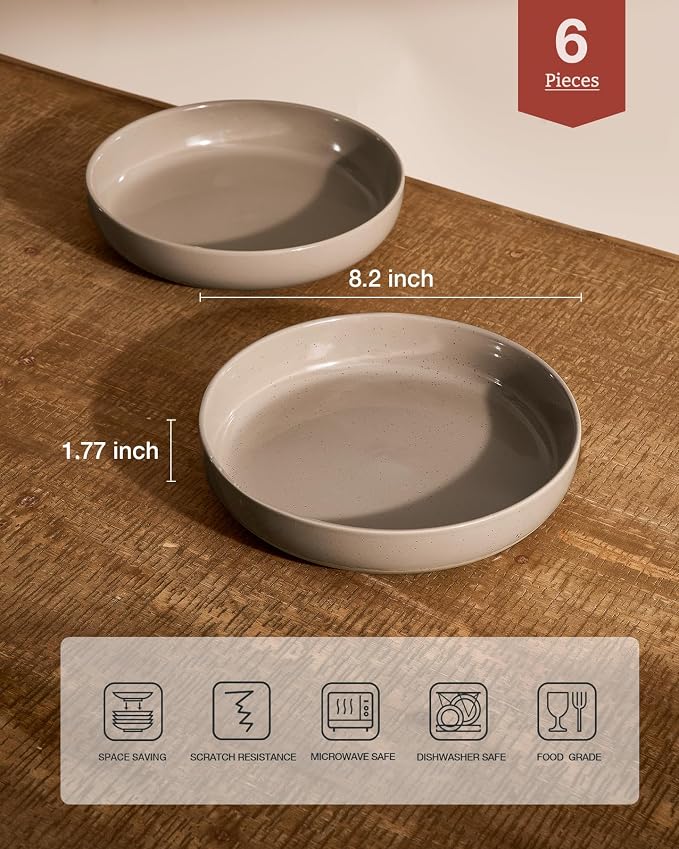 famiware Milkyway 33 oz Pasta Bowls Set of 6, Cinnamon Brown | Scratch-Resistant Stoneware Salad Bowls, Stackable, Dishwasher & Microwave Safe, Lead-Fre