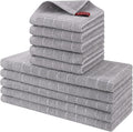 Homaxy Kitchen Towels and Dishcloths Set, Set of 10, Light Grey | Bulk Cotton Terry Kitchen Towels, Checkered Designed, Soft and Super Absorbent Dish Towels, 12 x 12 and 13 x 28 Inches
