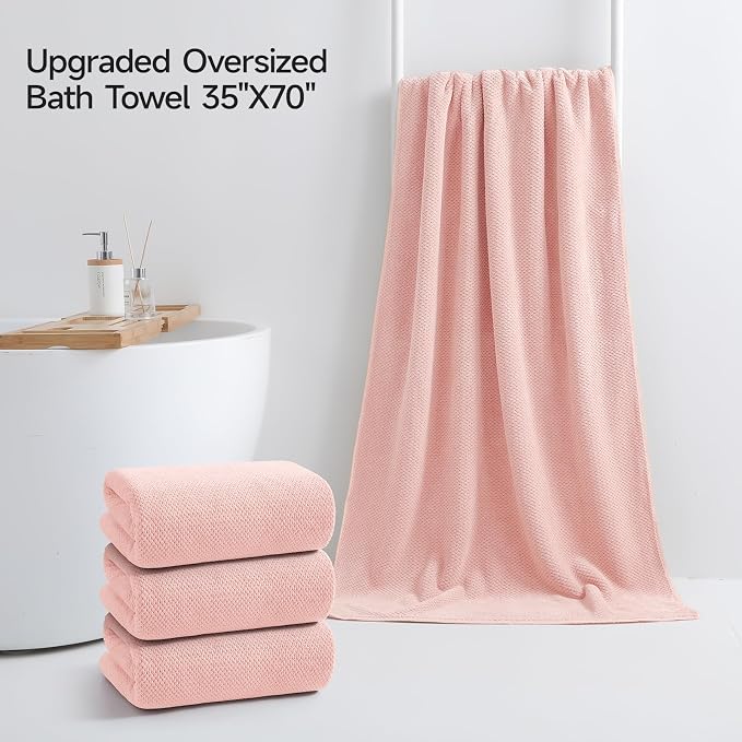 REDKISS 4 Pack Pink Bath Towels, 35 x 70 in Extra Large Coral Fleece Bath Towel Set, Super Soft Highly Absorbent Plush Bathroom Towels for Adults, Quick Dry Towel Set for Spa, Gym, Travel