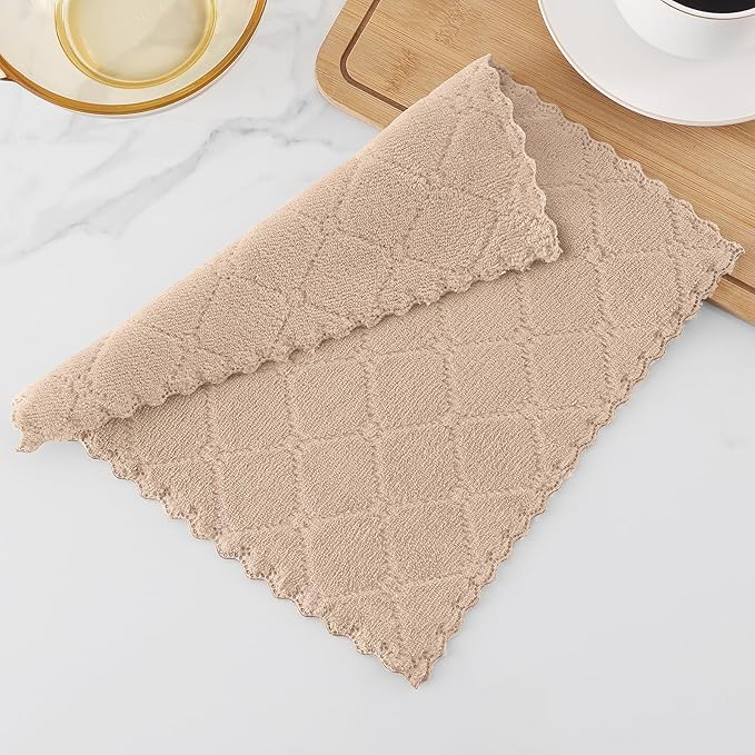 Homaxy 12 Pack Super Soft Absorbent Dish Cloths, 10" x 10", Tan | Coral Velvet, Nonstick Oil Fast Drying Microfiber Cleaning Cloth, No Lint Household Dishcloths