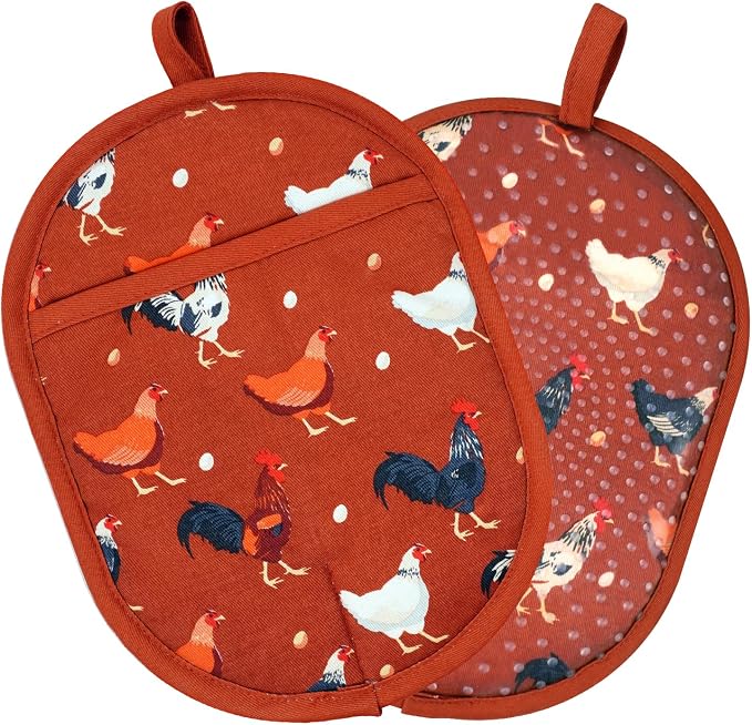Pot Holders with Transparent Clear Silicone Shell and Nice Rooster Flower | Potholders Cotton Lining Set of 2, Heat Resistant to 500 F Kitchen Oven Gloves for Cooking (Rooster flower, Potholders)