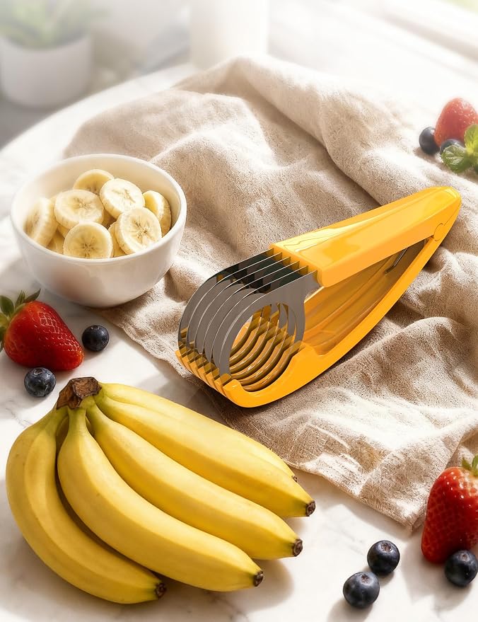 FireKylin Banana Slicer,ABS + Stainless Steel Fruit and Vegetable Salad Peeler Cutter Kitchen Tools For Banana,Strawberry,Grape（1 pcs）