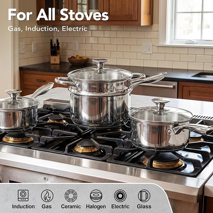 MICHELANGELO Stainless Steel Saucepan Set with Lids 1QT & 2QT & 3QT, Stainless Steel Sauce Pot Set 6pcs, Induction Saucepans, Nonstick Sauce Pan Set, Dishwasher Safe