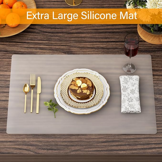 2-Pack Silicone Counter Mats 24”x16”, White Translucent | 1.5mm thick silicone counter protector, heat resistant & non-slip. Works for air fryer, hot pots, pans and coffee maker.