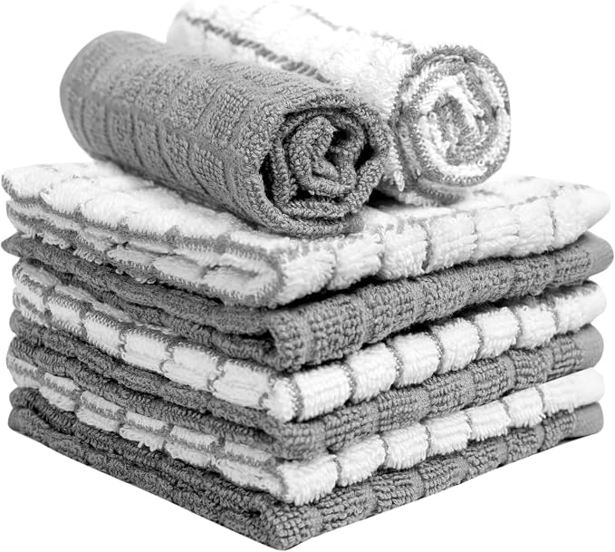 Bumble Dish Cloths (6-Pack), 100% Cotton Kitchen Towels, 12"x12" - Gray | 405 GSM | Soft, Highly Absorbent & Durable Dish Towels for Kitchen
