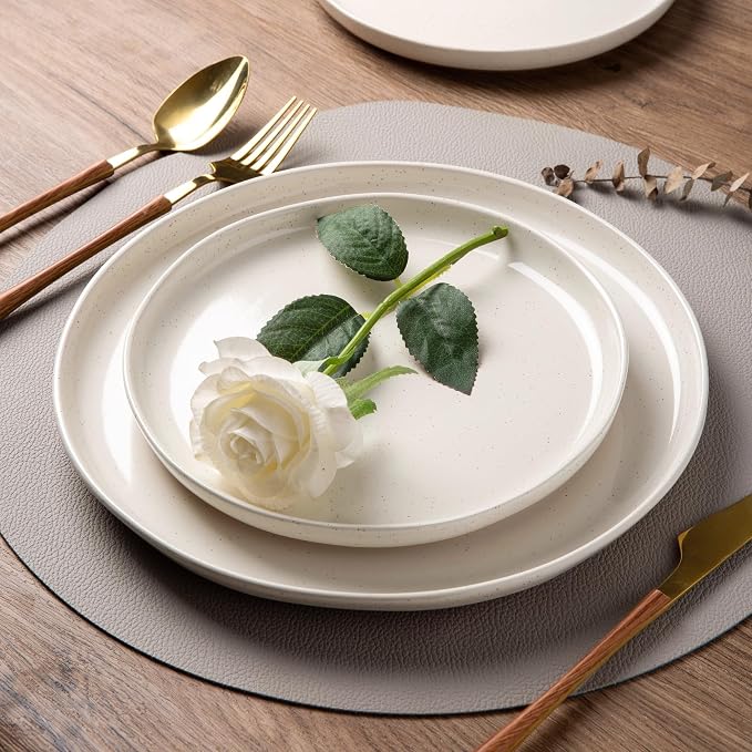 AmorArc Dinnerware Sets for 4, 16 Pieces Ceramic Plates and Bowls Set | Scratch Resistant Stoneware Dishes Set, Dishwasher & Microwave Safe, Light Beige