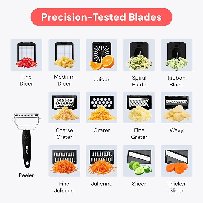 Fullstar Pro Original Vegetable Chopper & Mandoline Slicer Kitchen Gadget | 14 in 1 Veggie Slicer, Onion & Fruit Cutter with Sharp Stainless Steel Blades & Container (Stainless Steel)