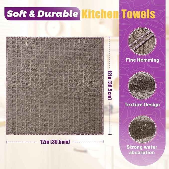 Kitchen Towels 6-Pack Cotton Waffle Weave Dish Cloths 12 x 12 Cleaning Rags