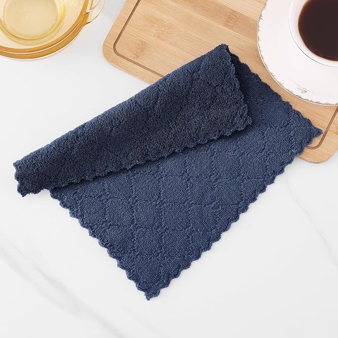 Homaxy 18 Pack Super Soft Absorbent Dish Cloths, 10" x 10", Navy Blue | Coral Velvet, Nonstick Oil Fast Drying Microfiber Cleaning Cloth, No Lint Household Dishcloths