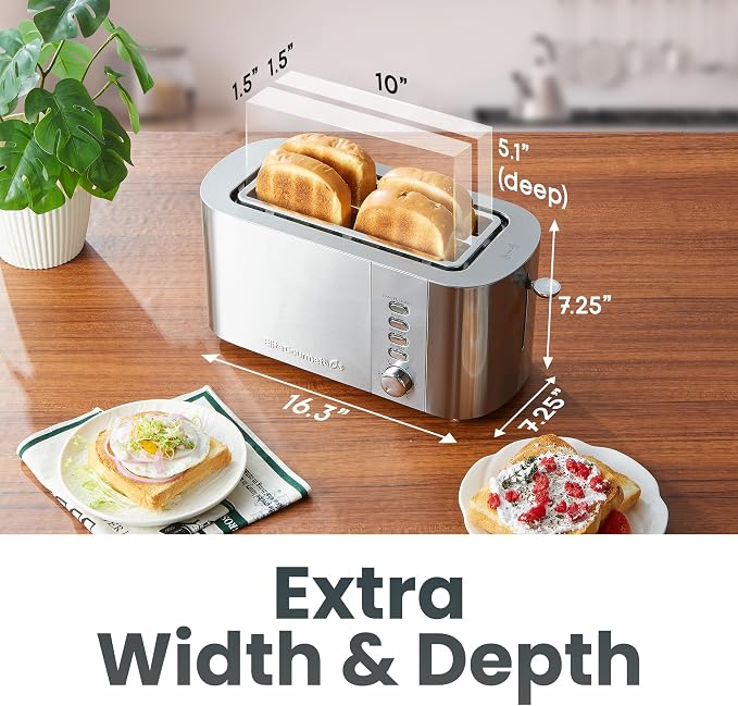 Elite Gourmet ECT4123X 4-Slice Long Slot Toaster, Stainless Steel | 6 Toast Shade Settings, Bagel, Defrost & Cancel Functions, 1.5" & 5.1" Deep Slots Fit Bagels, Waffles & Artisan Breads