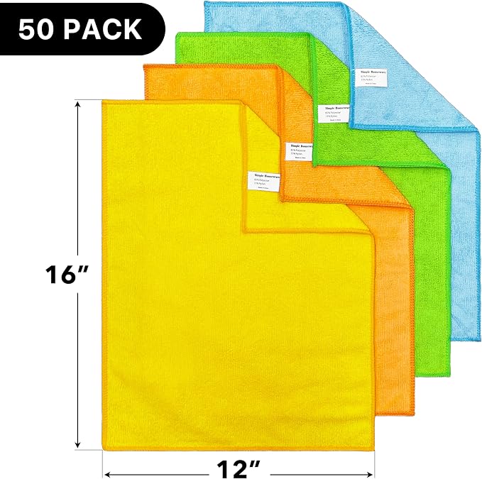 Simple Houseware 12" x 16" Microfiber Cleaning Cloth 50 Pack, 4 Colors