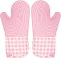 Paris Hilton Oven Mitt Set with Limited Edition Pink Gingham Design, Heat Resistant Pot Holders Featuring Non-Slip Textured Silicone Grips, 2-Piece Set, Pink